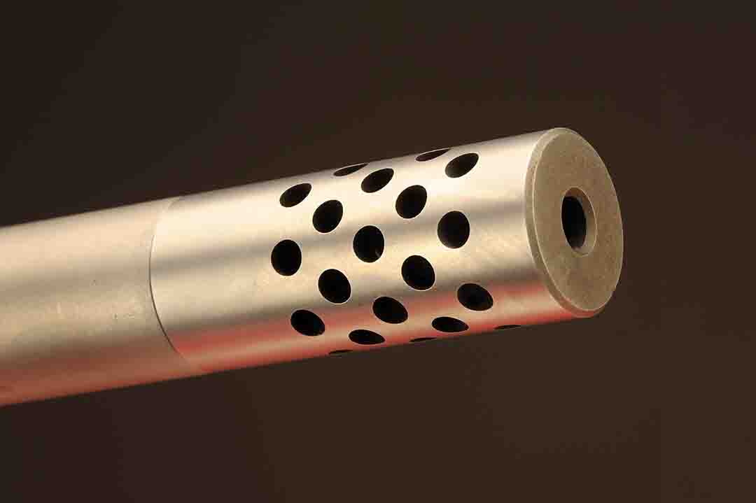 The muzzle brake is standard on all calibers and even on the petite .223 Remington, it is useful to keep the muzzle down and on target while reducing apparent recoil.